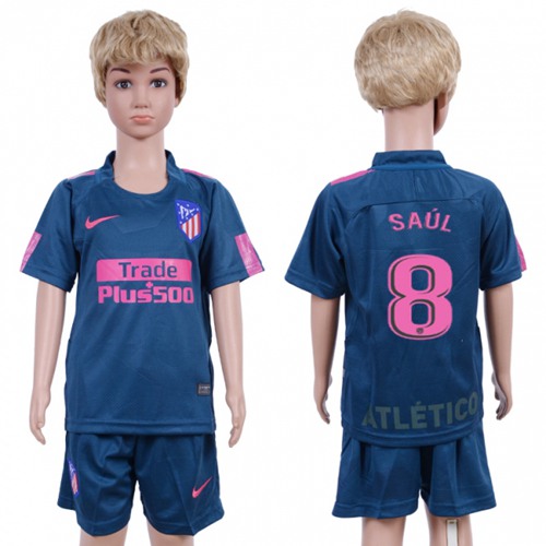 Atletico Madrid #8 Saul Sec Away Kid Soccer Club Jersey